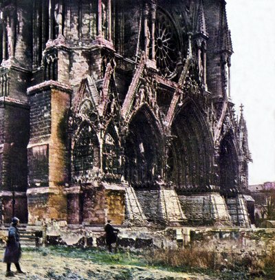 The damaged cathedral of Reims during the Battle of the Marne east of Paris, September 1914 by Jules Gervais Courtellemont